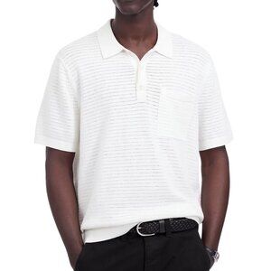 Madewell Men's Short Sleeve Pointelle Stitch Polo Sweater Pocket Shirt Salt